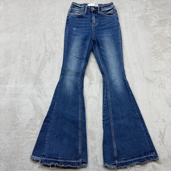 Bridge By Gly Denim - Bridge by Gly Jeans Women's 23 Super Flare Blue Hi Rise Raw Hem Retro Boho Denim
